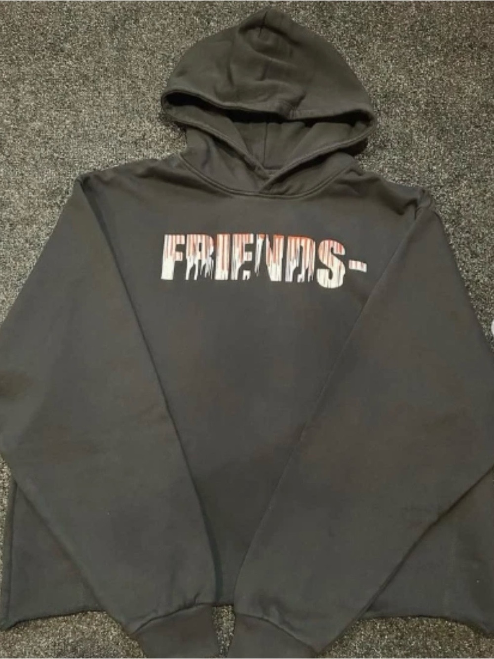 VLONE Black Hoodie with Distressed 'FRIENDS' Chest Graphic